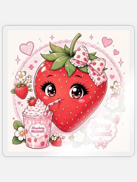 Erdbeer-Traum-Pink-Anhänger - Sticker Größe S (10 x 10 cm) - Transparent glänzend
