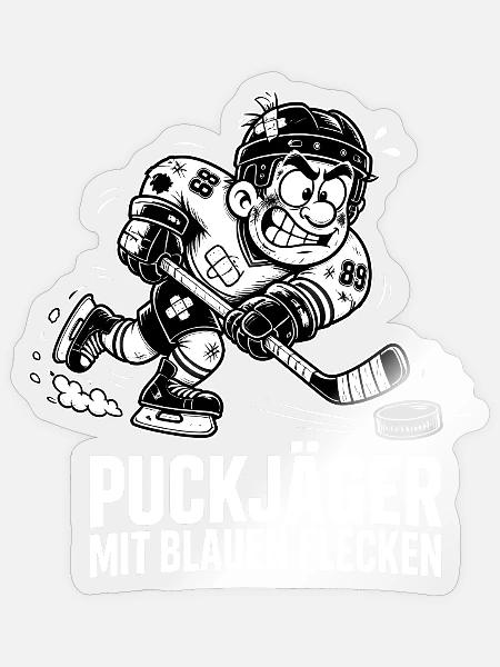 Puckjäger mit blauen Flecken – Eishockey Design - Sticker Größe S (10 x 10 cm) - Transparent glänzend