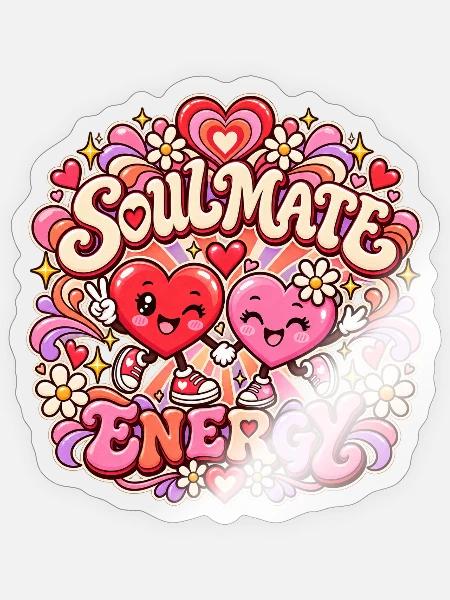 Soulmate Energy – Süße Herzfreunde - Sticker Größe S (10 x 10 cm) - Transparent glänzend