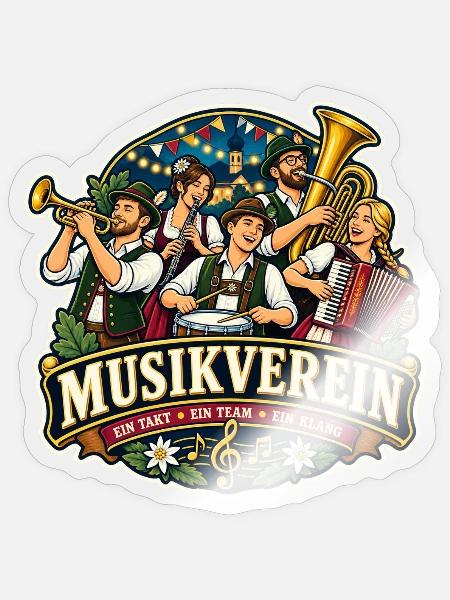 Musikverein – Ein Takt ein Team ein Klang - Sticker Größe S (10 x 10 cm) - Transparent glänzend