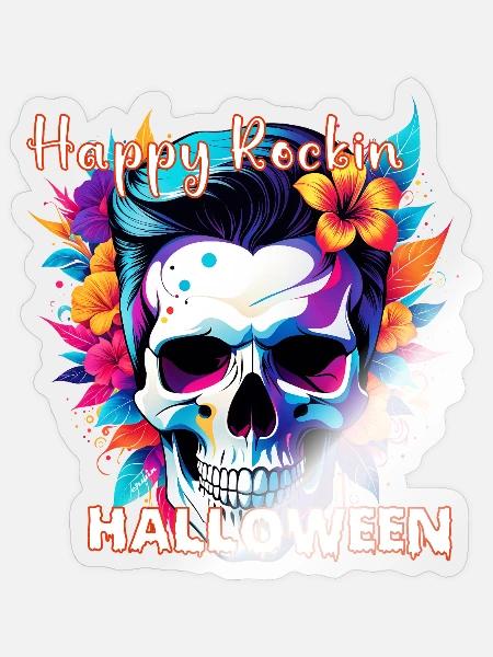 Happy Rockin Halloween – Rockabilly Skull - Sticker Größe S (10 x 10 cm) - Transparent glänzend