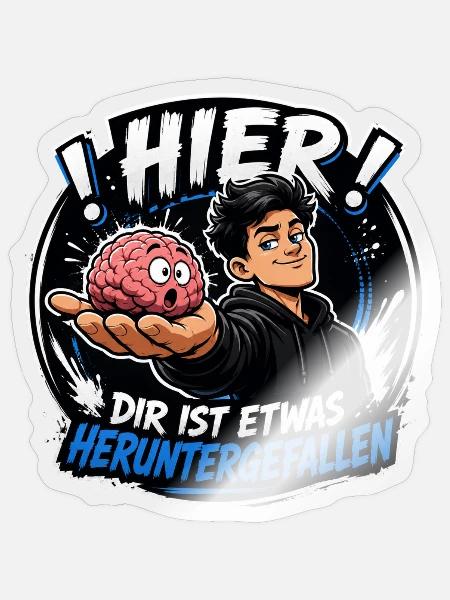 Gehirn in der Hand Cartoon Humor - Sticker Größe S (10 x 10 cm) - Transparent glänzend