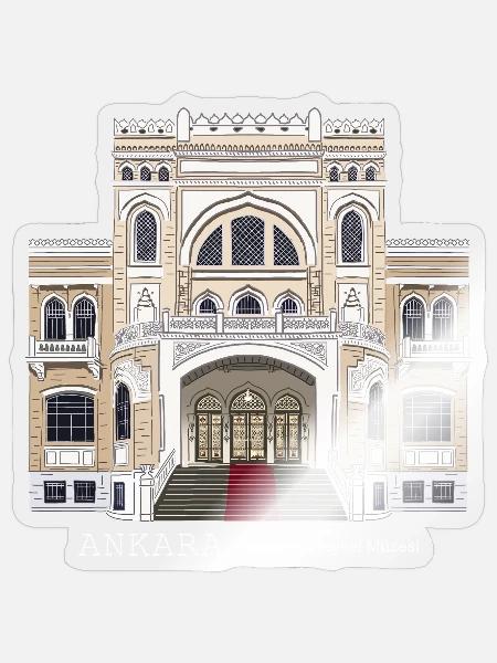 Ankara Museum Fassade handgezeichnet - Sticker Größe S (10 x 10 cm) - Transparent glänzend