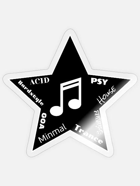 Musikgenres Stern: Acid bis Trance - Sticker Größe S (10 x 10 cm) - Transparent glänzend