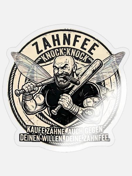 Zahnfee Krieger: Zähne Kaufen - Sticker Größe S (10 x 10 cm) - Transparent glänzend