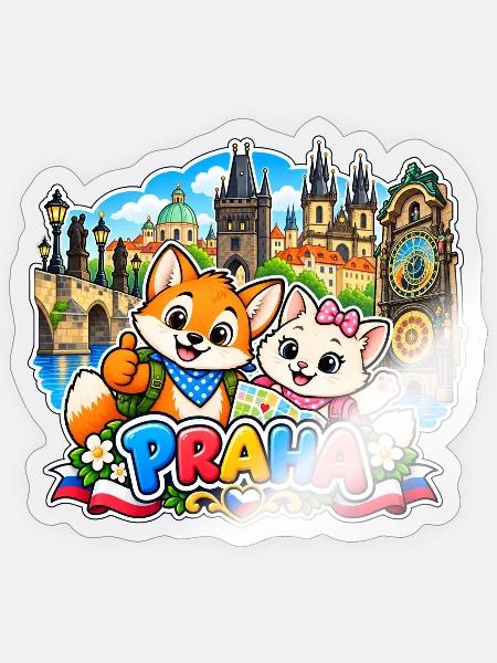Tavi & Nela in Praha - Sticker Größe S (10 x 10 cm) - Transparent glänzend