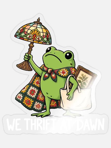 Thrift at Dawn: Froggy Chic - Sticker Größe S (10 x 10 cm) - Transparent glänzend