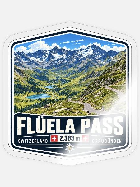 Flüela Pass – Schweiz - Sticker Größe S (10 x 10 cm) - Transparent glänzend