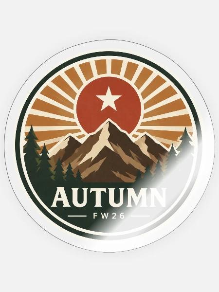 Herbstliche Berglandschaft mit Sonne Badge - Sticker Größe S (10 x 10 cm) - Transparent glänzend