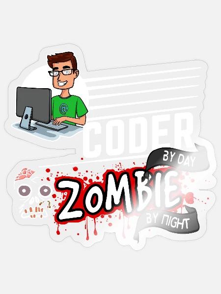 Coder by day Zombie by night - Programmierer - Sticker Größe S (10 x 10 cm) - Transparent glänzend