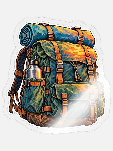 Sonnenuntergang Rucksack Abenteuer - Sticker Größe S (10 x 10 cm) - Transparent glänzend
