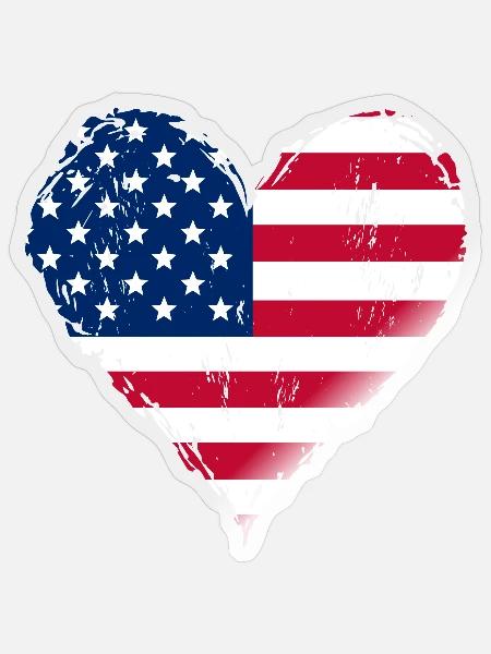 USA Herzflagge Grunge - Sticker Größe S (10 x 10 cm) - Transparent glänzend