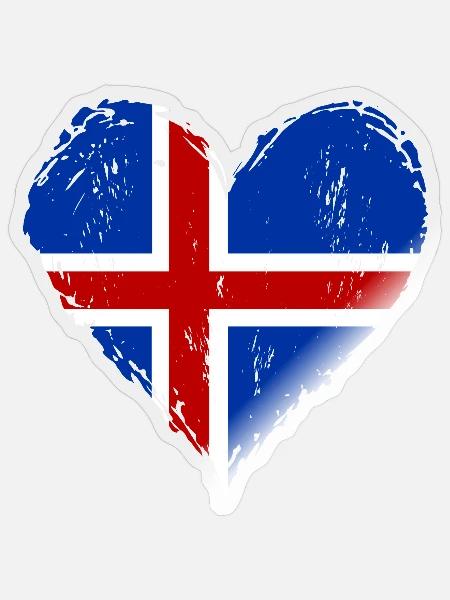Island Herzflagge Grunge - Sticker Größe S (10 x 10 cm) - Transparent glänzend