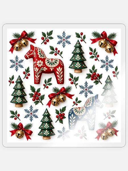 Dala-Stil-Weihnachtsvolkspferde - Sticker Größe S (10 x 10 cm) - Transparent glänzend