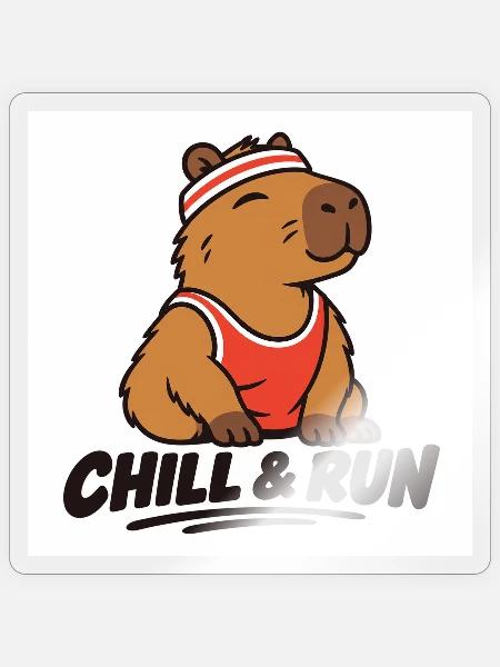 Chill & Run Capybara - Sticker Größe S (10 x 10 cm) - Transparent glänzend