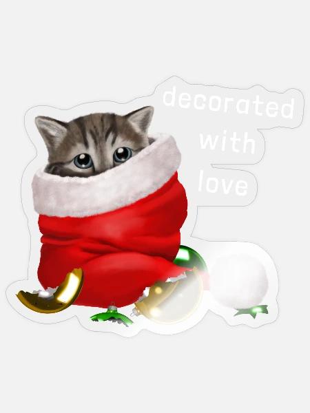 Decorated with love - Kätzchen Weihnachten - Sticker Größe S (10 x 10 cm) - Transparent glänzend