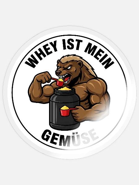 Whey ist mein Gemüse Fitness Lustiges Sportler - Sticker Größe S (10 x 10 cm) - Transparent glänzend