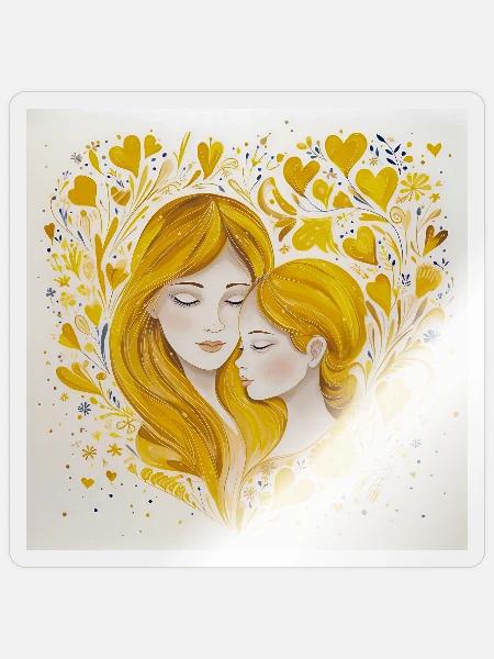 Mutter und Tochter – Liebe in Gold - Sticker Größe S (10 x 10 cm) - Transparent glänzend