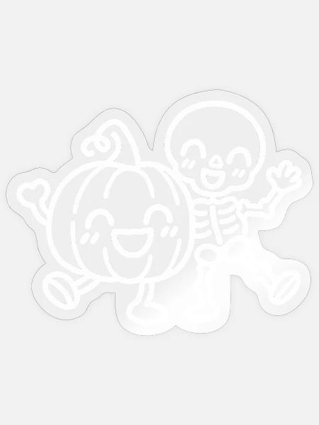 Halloween Freundschaft – Skelett und Kürbis - Sticker Größe S (10 x 10 cm) - Transparent glänzend
