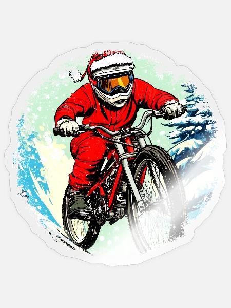 MTB Biker Weihnachten / Santa Mountainbiker - Sticker Größe S (10 x 10 cm) - Transparent glänzend