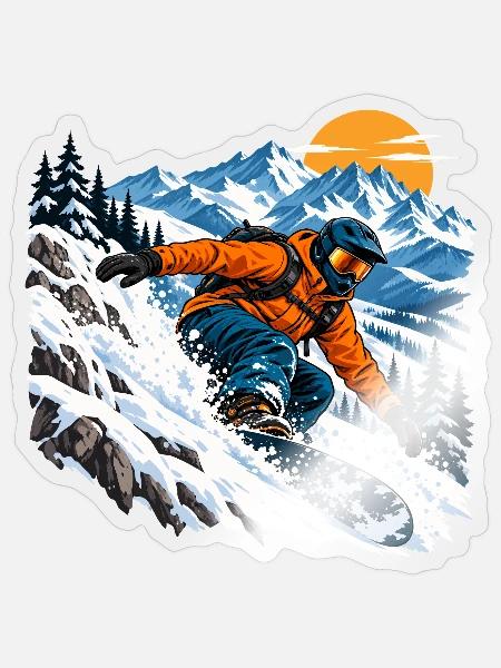 Snowboard Freeride im Pulverschnee - Sticker Größe S (10 x 10 cm) - Transparent glänzend
