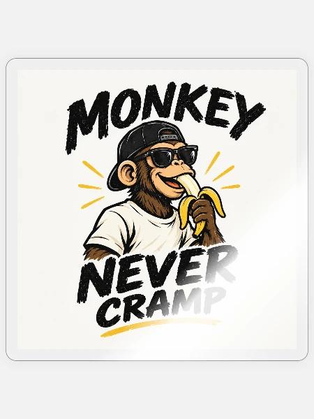 Mokey never cramps - Sticker Größe S (10 x 10 cm) - Transparent glänzend