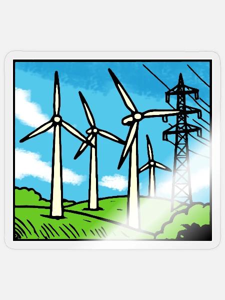 Windkraft Landschaft Blau - Sticker Größe S (10 x 10 cm) - Transparent glänzend
