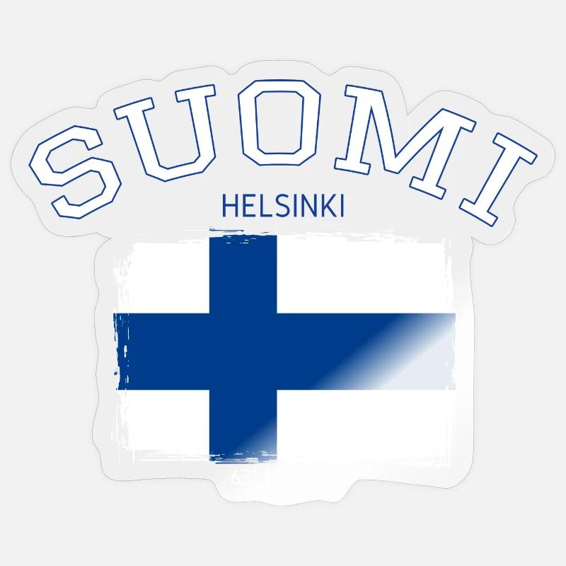 Drapeau de la Finlande avec référence à Helsinki - Sticker taille S (10 x 10 cm) - brillant transparent
