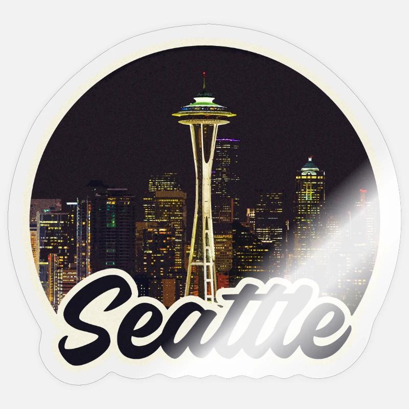 Seattle Skyline Night Logo Space Needle Sticker size S (10 x 10 cm)
