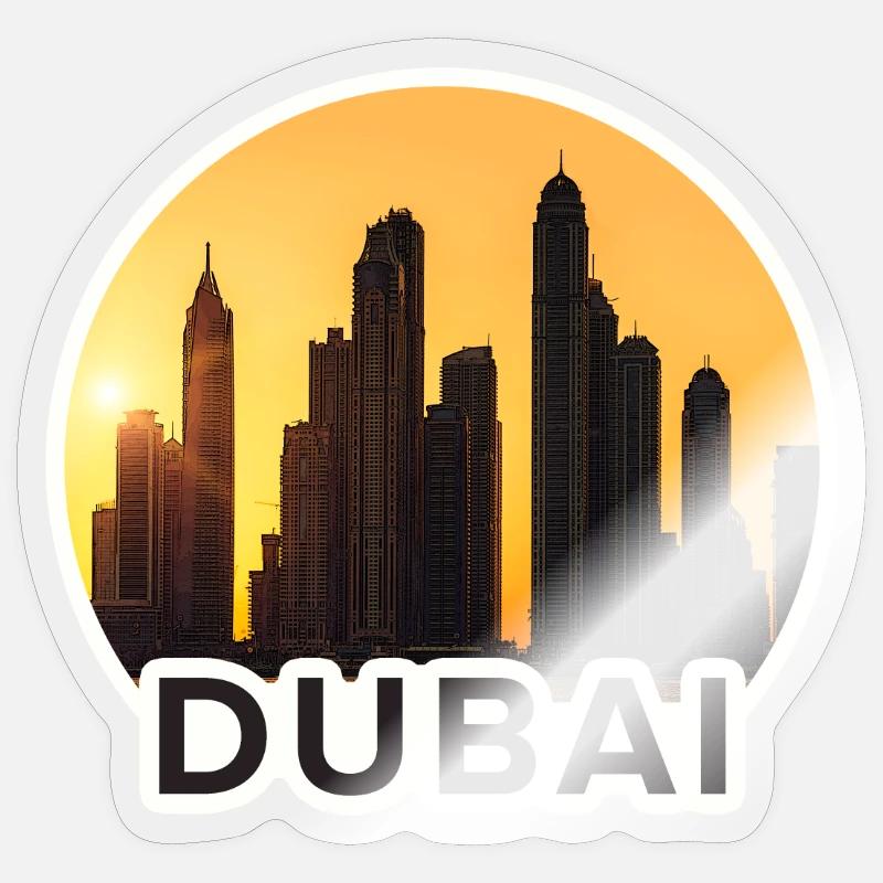 Dubai Skyline Sunset - Sticker size S (10 x 10 cm) - transparent glossy