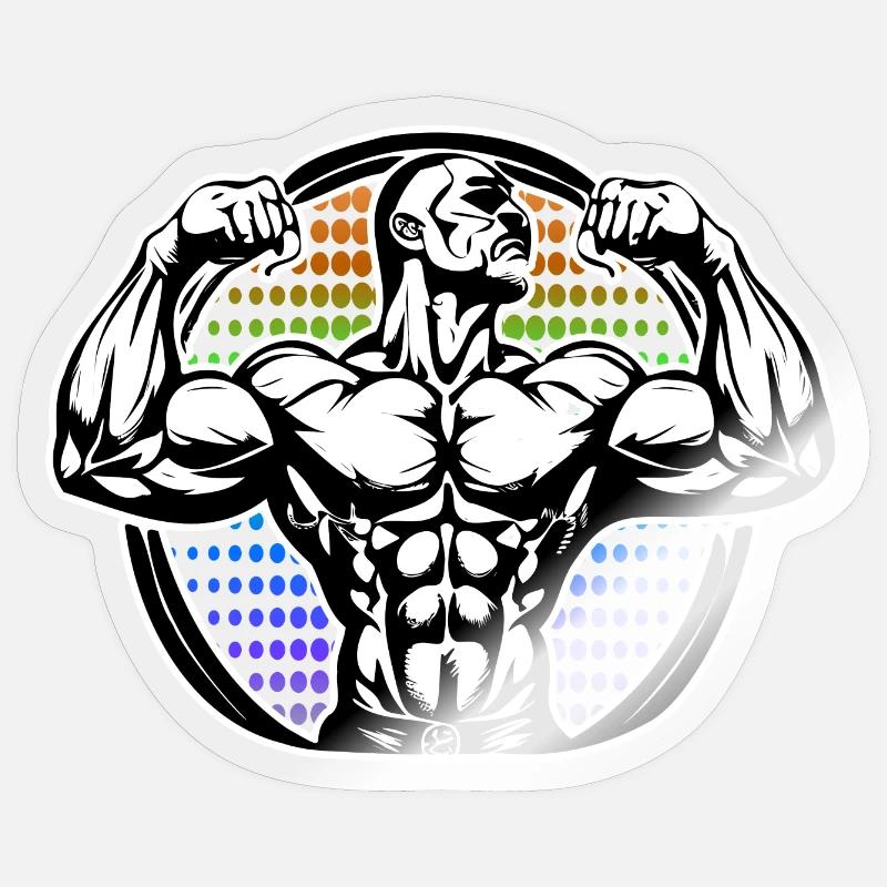 Figurine de puissance dans Rainbow Halos Bodybuilder Sticker taille S (10 x 10 cm)