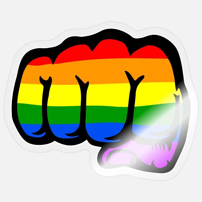 Main Poing Rainbow Flag - Sticker taille S (10 x 10 cm) - brillant transparent