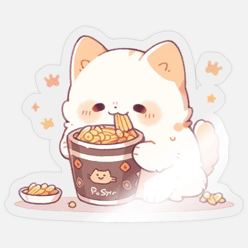 Spaghetti cats - Cat is having fun with past - Sticker size S (10 x 10 cm) - transparent glossy
