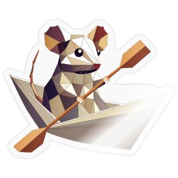 Abenteuerlustige Maus im Papierschiffchen - Sticker Größe S (10 x 10 cm) - Transparent glänzend - Vorne