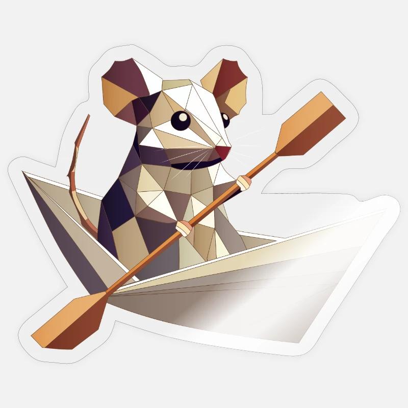 Souris aventureuse dans un bateau en papier Sticker taille S (10 x 10 cm)