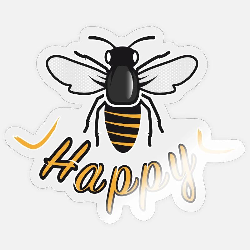 Happy bee with 'Happy' lettering - Sticker size S (10 x 10 cm) - transparent glossy