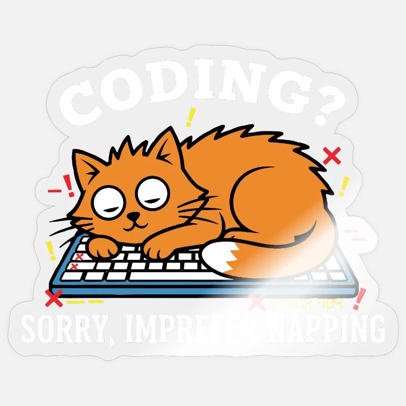 Codage? Désolé, je préfère dormir Chat Drôle Sticker taille S (10 x 10 cm)