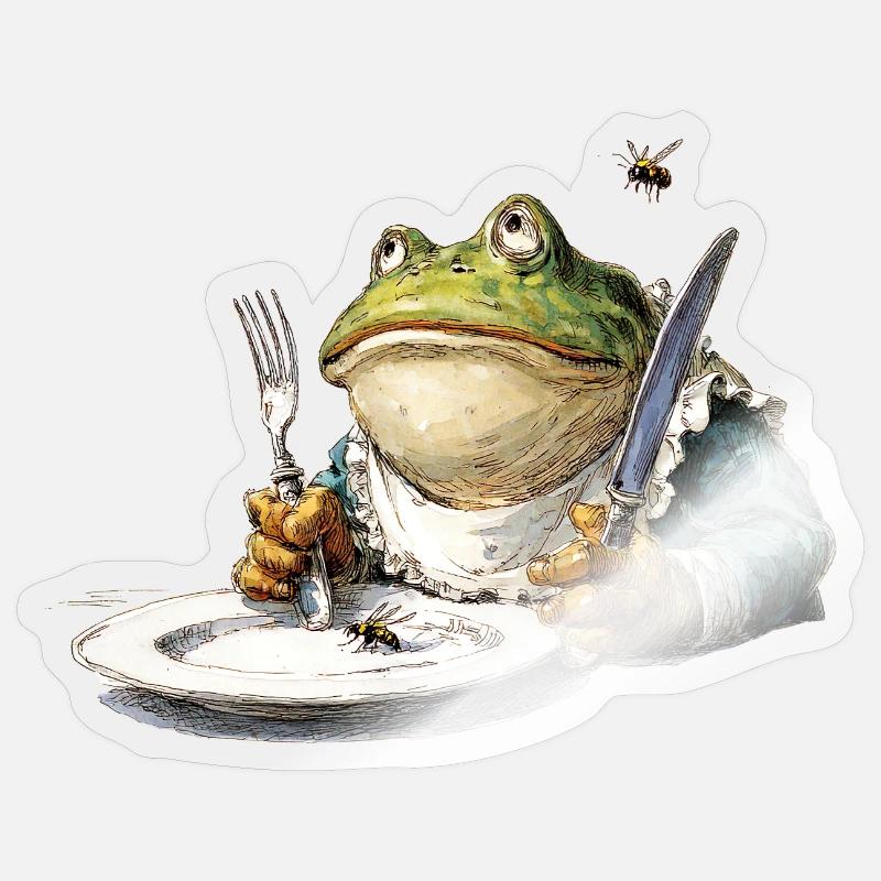 Grenouille à table avec des couverts Sticker taille S (10 x 10 cm)
