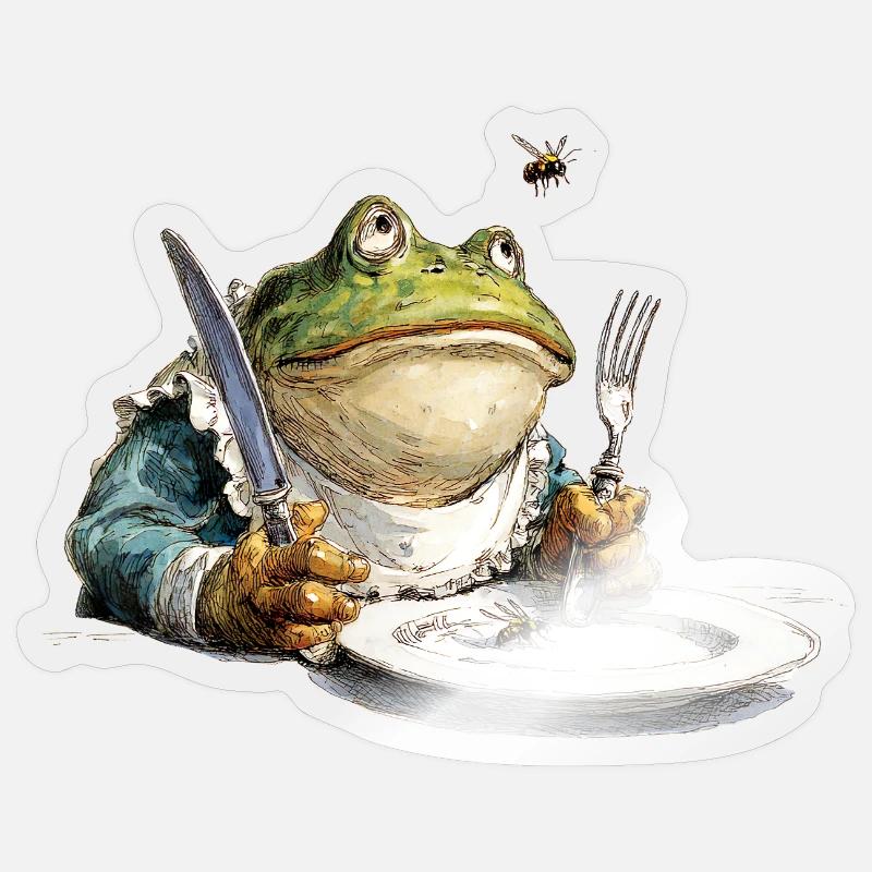 Kitchen frog with plate - Sticker size S (10 x 10 cm) - transparent glossy
