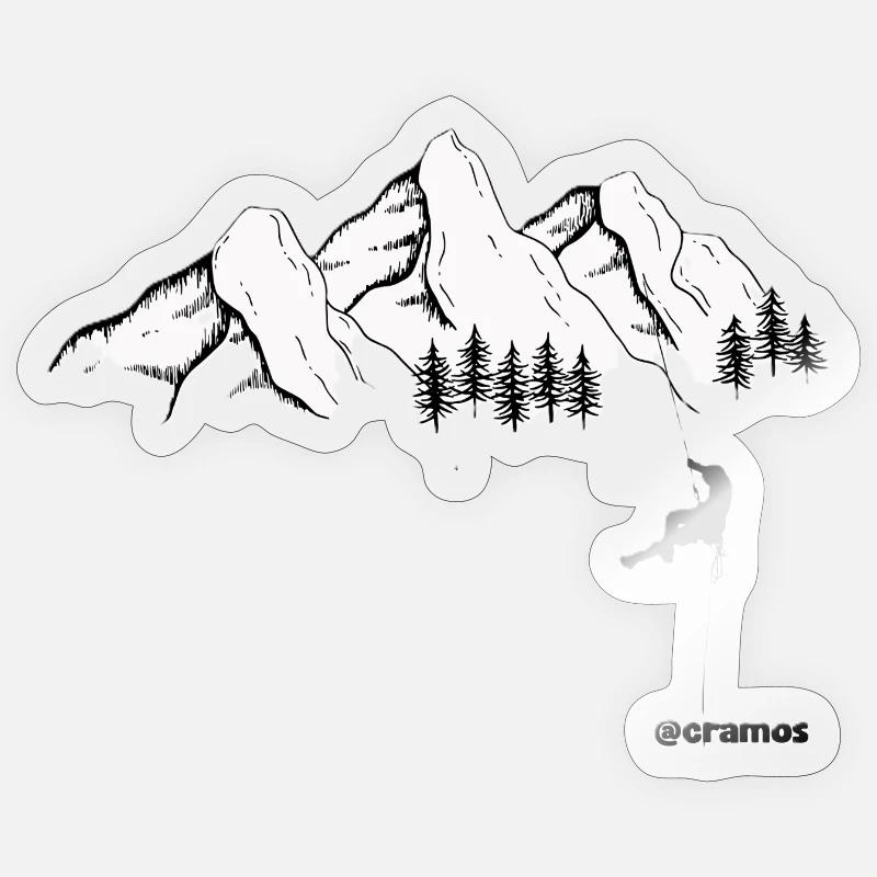 Cimes enneigées et grimpeur noir - Sticker taille S (10 x 10 cm) - brillant transparent