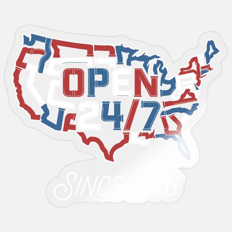 Open 24/7 Since 1776 - Sticker Größe S (10 x 10 cm) - Transparent glänzend