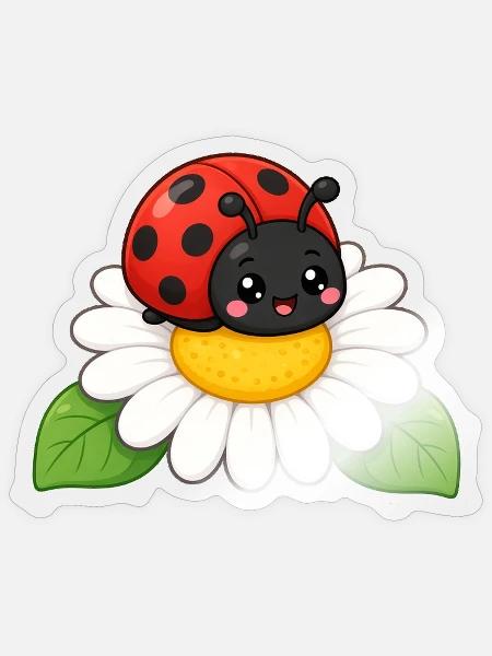 Ladybug Daisy Friend – Marienkäfer Gänseblümchen - Sticker Größe S (10 x 10 cm) - Transparent glänzend