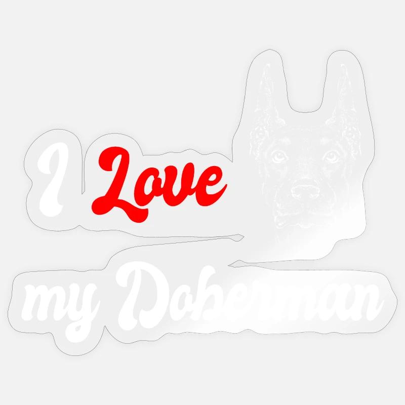 J'adore mon Doberman - Sticker taille S (10 x 10 cm) - brillant transparent