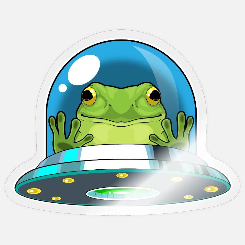 Frog Spaceship Space - Sticker taille S (10 x 10 cm) - brillant transparent