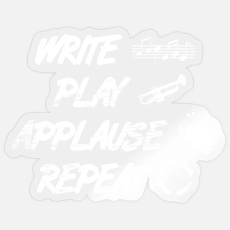écrire, jouer, applaudir, répéter - Sticker taille S (10 x 10 cm) - brillant transparent