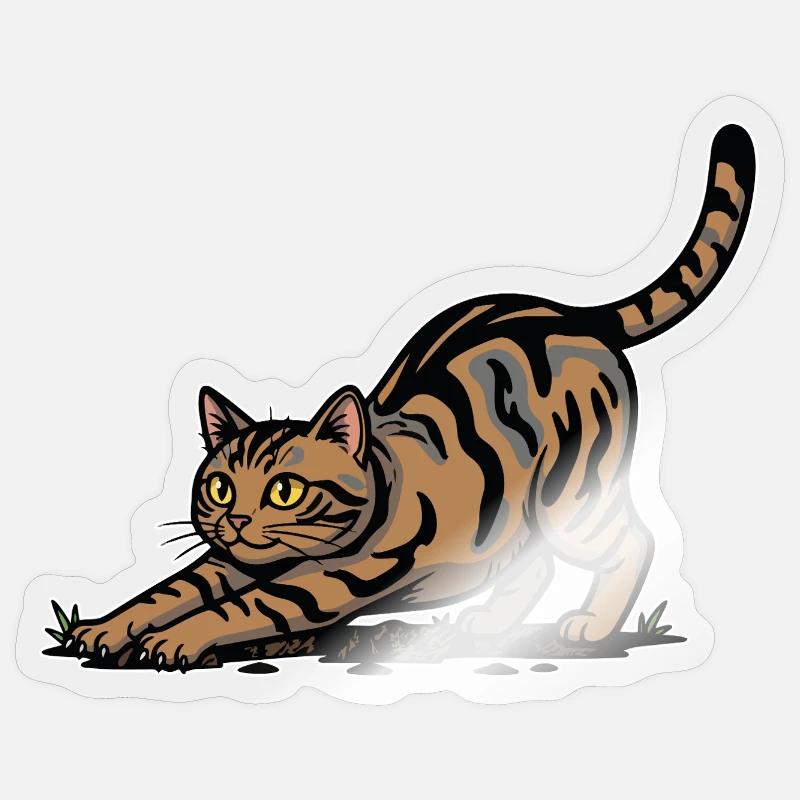 Brown Tabby Cat Stretching Dynamic Portrait Sticker size S (10 x 10 cm)