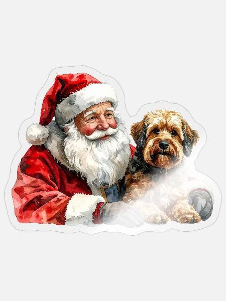 Weihnachtsmann und Hund Aquarell - Sticker Größe S (10 x 10 cm) - Transparent glänzend