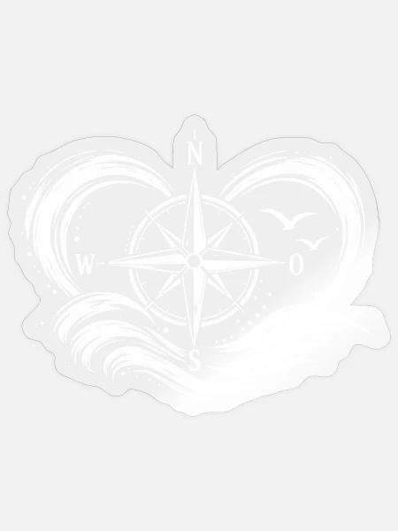 Segelkompass und Wellenmuster - Sticker Größe S (10 x 10 cm) - Transparent glänzend
