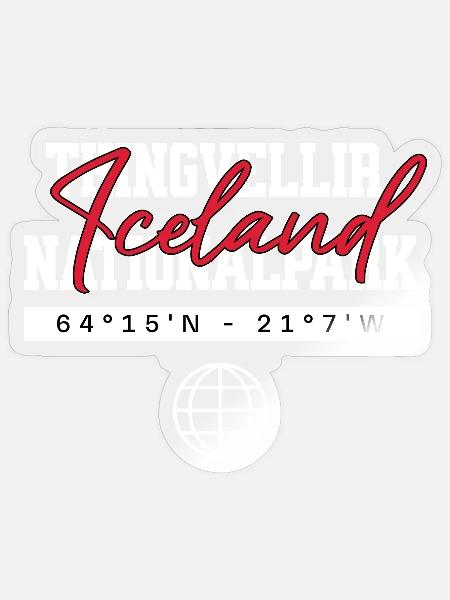 Þingvellir Nationalpark Island Koordinaten Souveni - Sticker Größe S (10 x 10 cm) - Transparent glänzend