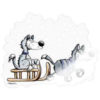 Schlittenhunde im Schnee - Sticker Größe S (10 x 10 cm) - Transparent glänzend - Vorne